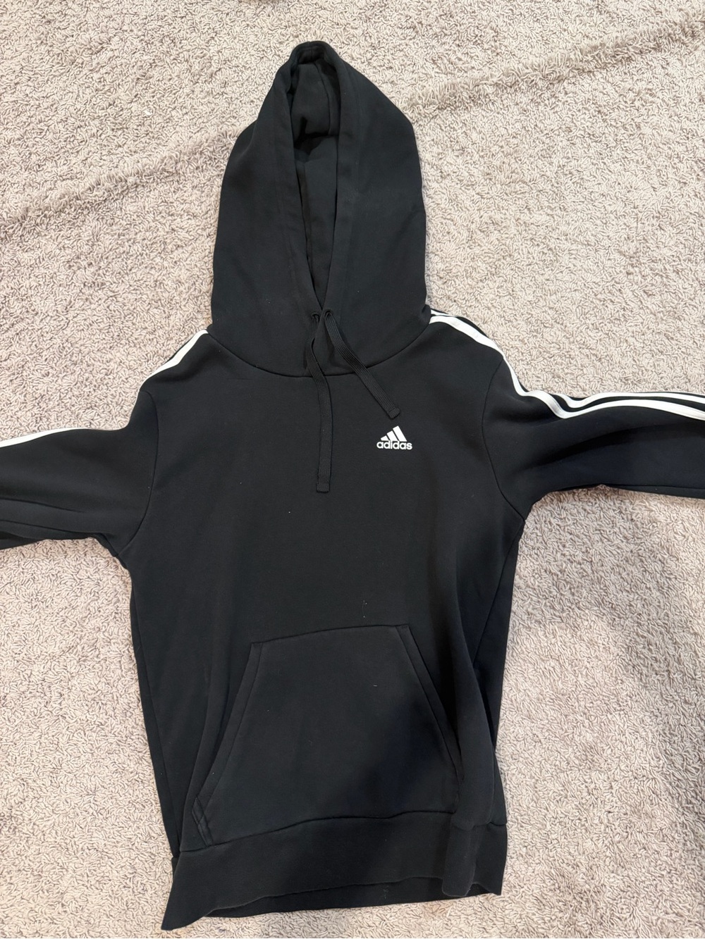 adidas Black Crewneck Hoodie with White Three-Stripes